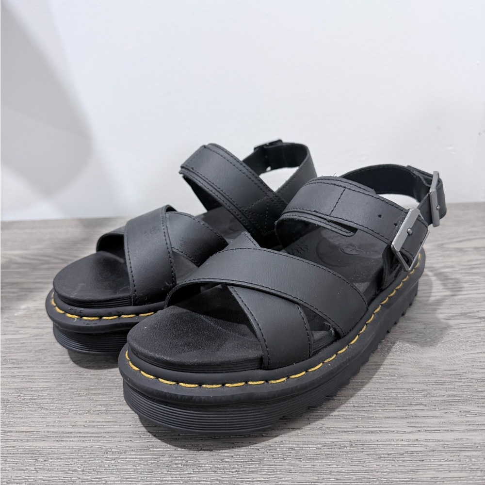 Dr. Martens Blaire Black Leather Platform
Sandals Adjustable Buckle Straps